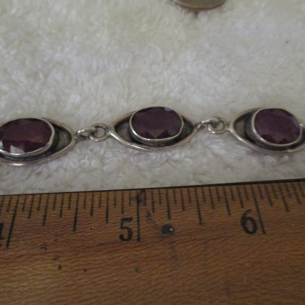 Sterling Silver Faceted Ruby Gemstone Bracelet - image 4